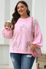 Embroidered Bow Lantern Sleeve Oversized Pullover Sweatshirt | Tops/Sweatshirts & Hoodies Daverri Fashions