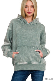 ASH JADE Zenana Fleece Acid Wash Kangaroo Pocket Hoodie | Daverri Fashions