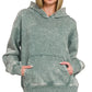 Zenana Fleece Acid Wash Kangaroo Pocket Hoodie - DAVERRI FASHIONS