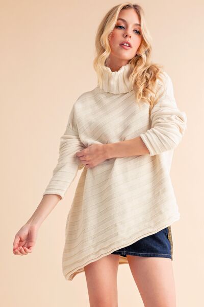 Aemi + Co Asymmetrical Side Slit Turtleneck Sweater Sweaters