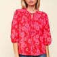 Haptics Full Size Ribbon Bow Floral Balloon Sleeve Blouse Red Pink S Blouses