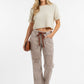 BiBi Drawstring Striped Twill Barrel Pants in beige and brown vertical stripes