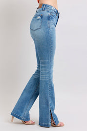 Judy Blue HW Tummy Control Vintage Wash Side Slit Slim Boot Jeans