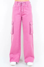 American Bazi Drawstring Wide Leg Cargo Pants Fuchsia Pink Pants