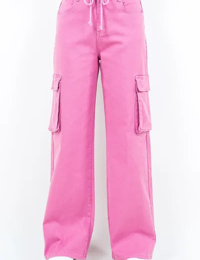 American Bazi Drawstring Wide Leg Cargo Pants Fuchsia Pink Pants