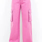 American Bazi Drawstring Wide Leg Cargo Pants Fuchsia Pink Pants
