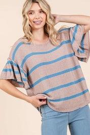 Mittoshop Striped Flounce Sleeve Knit Top Tops