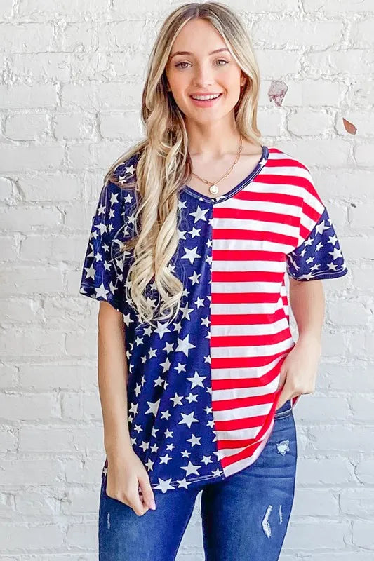 And The Why American Flag Short Sleeve Top Tops