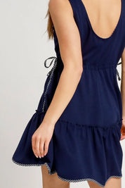 Umgee Frill Drawstring Waist Round Neck Mini Tank Dress | Mini Dresses Daverri Fashions