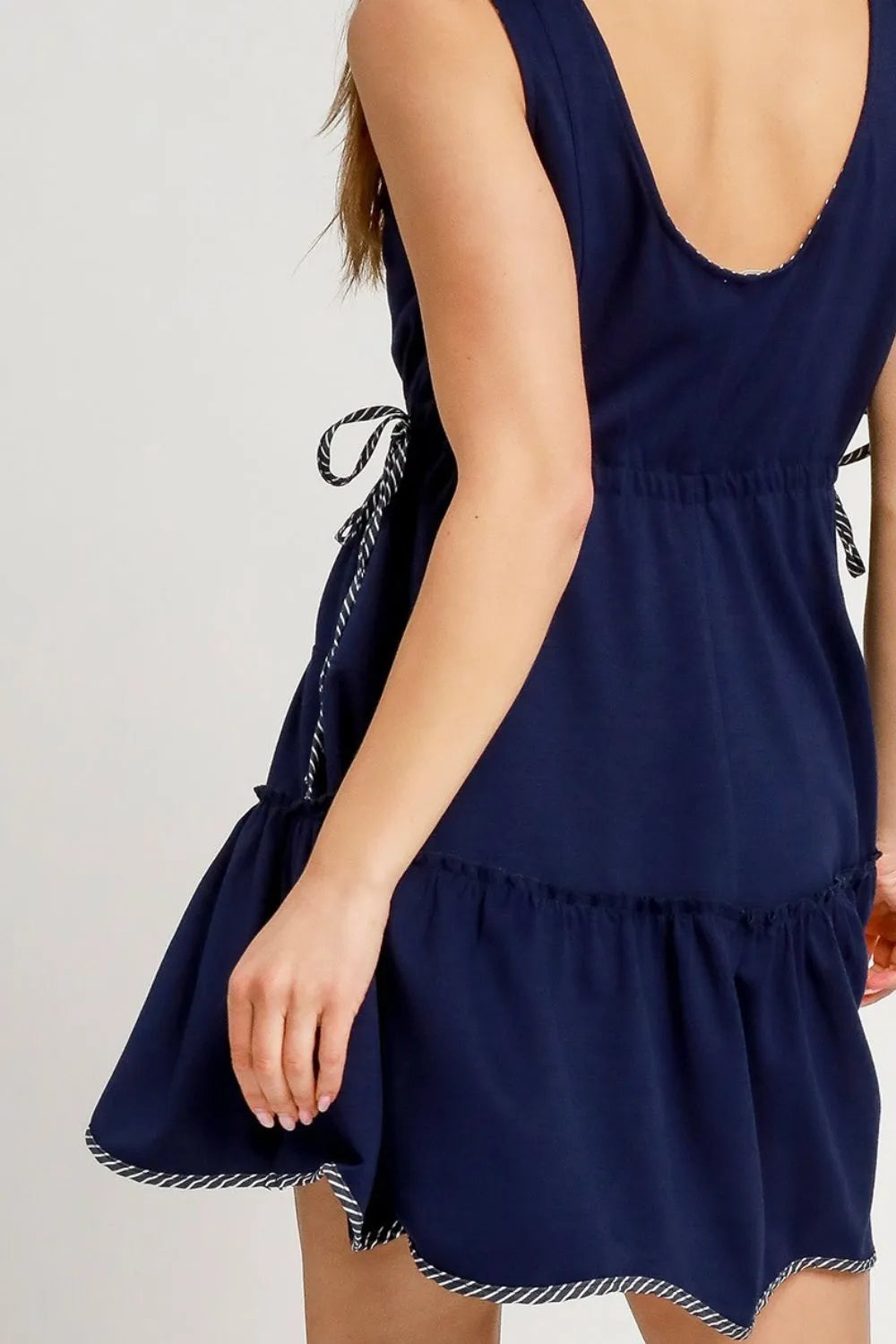 Umgee Frill Drawstring Waist Round Neck Mini Tank Dress Mini Dresses