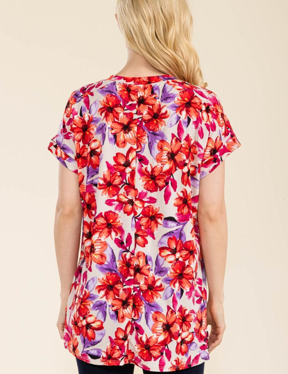 Round Neck Short Sleeve Floral Top Shirts & Tops