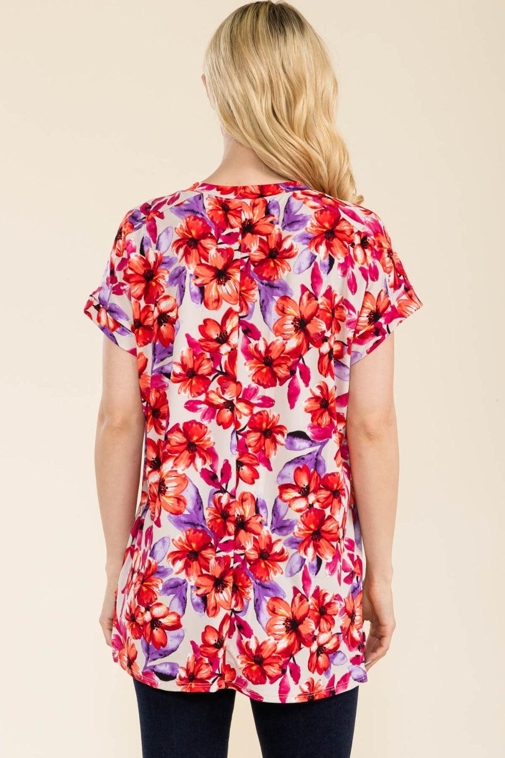 Round Neck Short Sleeve Floral Top Shirts & Tops