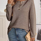 Daverri Fashions brown and white striped henley long sleeve top