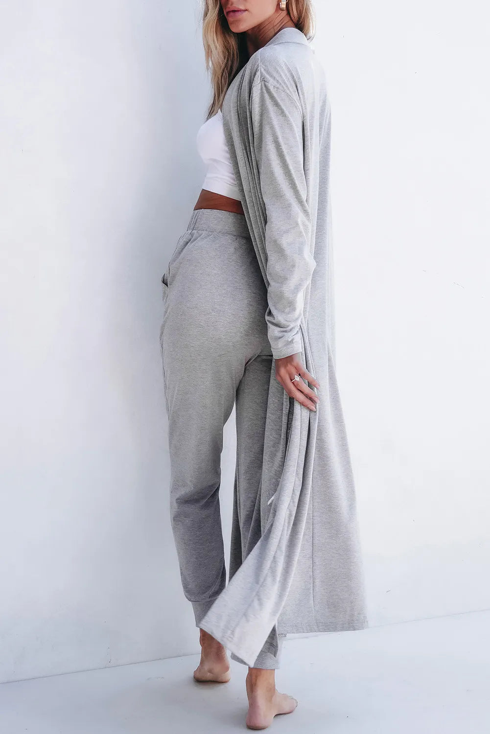Open Front Long Sleeve Cardigan and Pants Lounge Set | Loungewear Sets Daverri Fashions