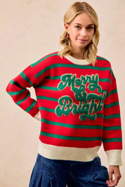 BiBi Christmas Theme Stripe Knit Top | Knit Tops Daverri Fashions