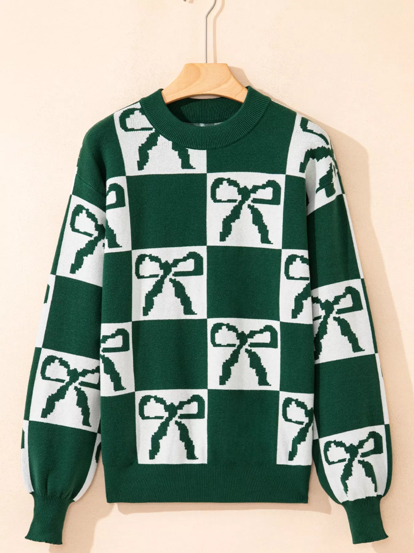 Checkered Bow Round Neck Casual Sweater | Sweaters Daverri Fashions