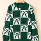 Checkered Bow Round Neck Casual Sweater - DAVERRI FASHIONS