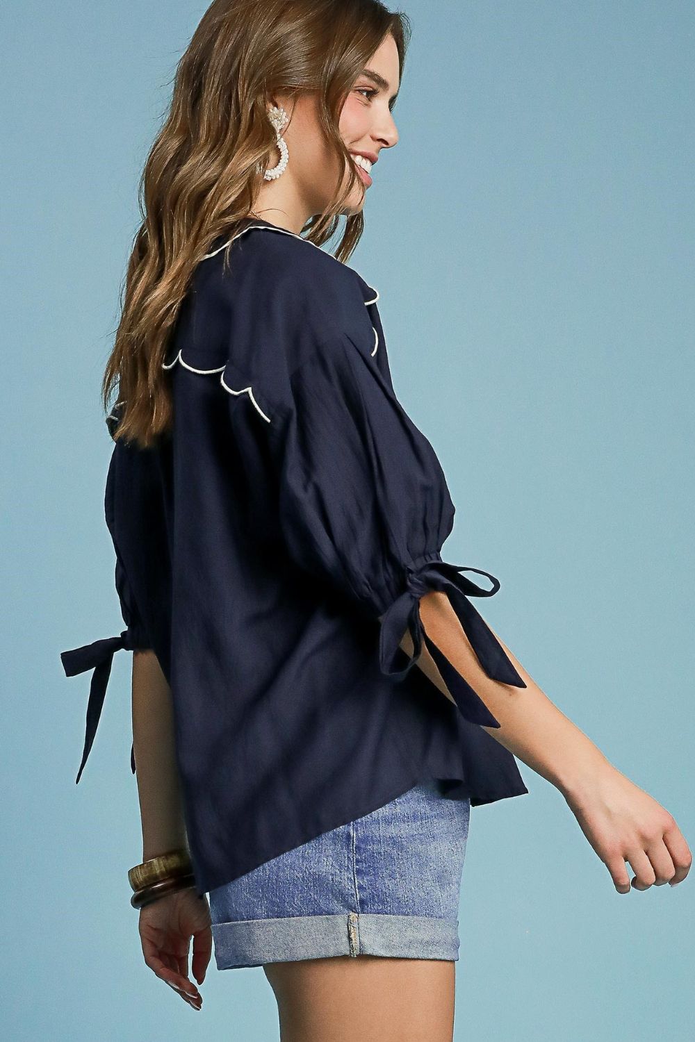 Umgee Full Size Embroidered Detail Button Down Shirt Tops