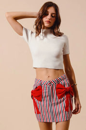 SO ME Contrast Bow Knot Pocket Fourth Of July Denim Skirt | Denim Skirts Daverri Fashions