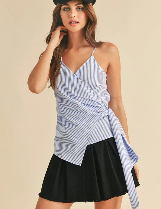 Aemi + Co Side Knotted Surplice Striped Cami | Daverri Fashions