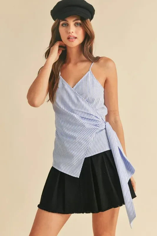Aemi + Co Side Knotted Surplice Striped Cami - DAVERRI FASHIONS