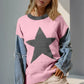 Double Take Full Size Star Pattern Raw Edge Long Sleeve Sweater - DAVERRI FASHIONS