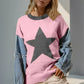 Double Take Full Size Star Pattern Raw Edge Long Sleeve Sweater - DAVERRI FASHIONS