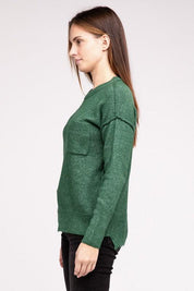 Zenana Hi-Low Hem Round Neck Sweater Sweaters