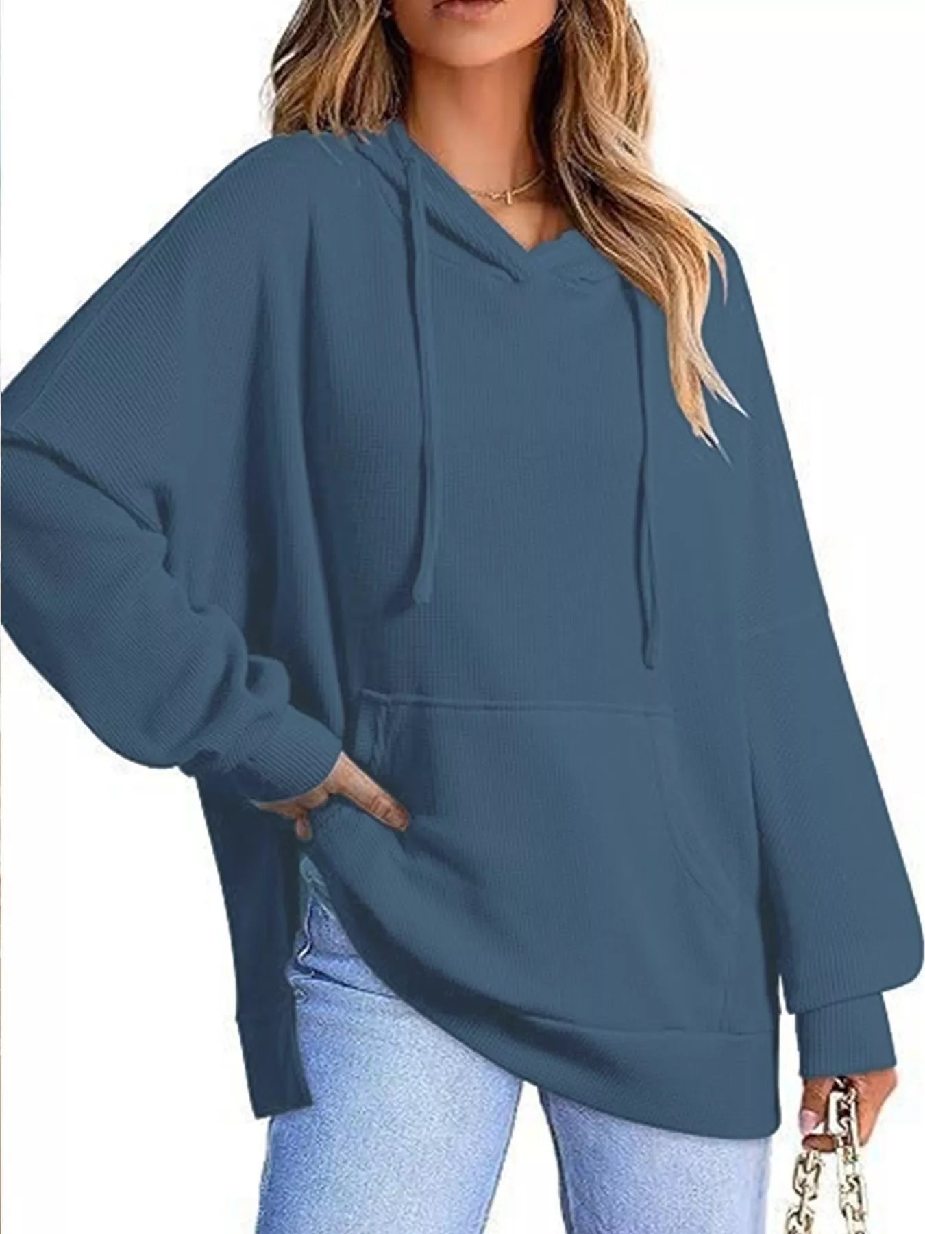 Cozy oversized teal Daverri Fashions hoodie with drawstrings and pocket