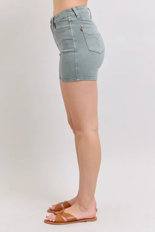 Judy Blue Full Size Hw Garment Dyed & Back Pkt Embroidery Shorts Plus Size