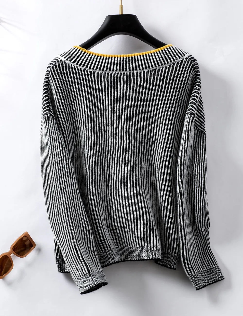 Striped V-Neck Long Sleeve Sweater | Sweaters Daverri Fashions