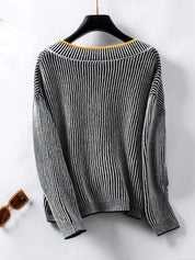 Striped V-Neck Long Sleeve Sweater | Sweaters Daverri Fashions