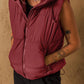 Maroon drawstring zip-up hooded puffer vest coat