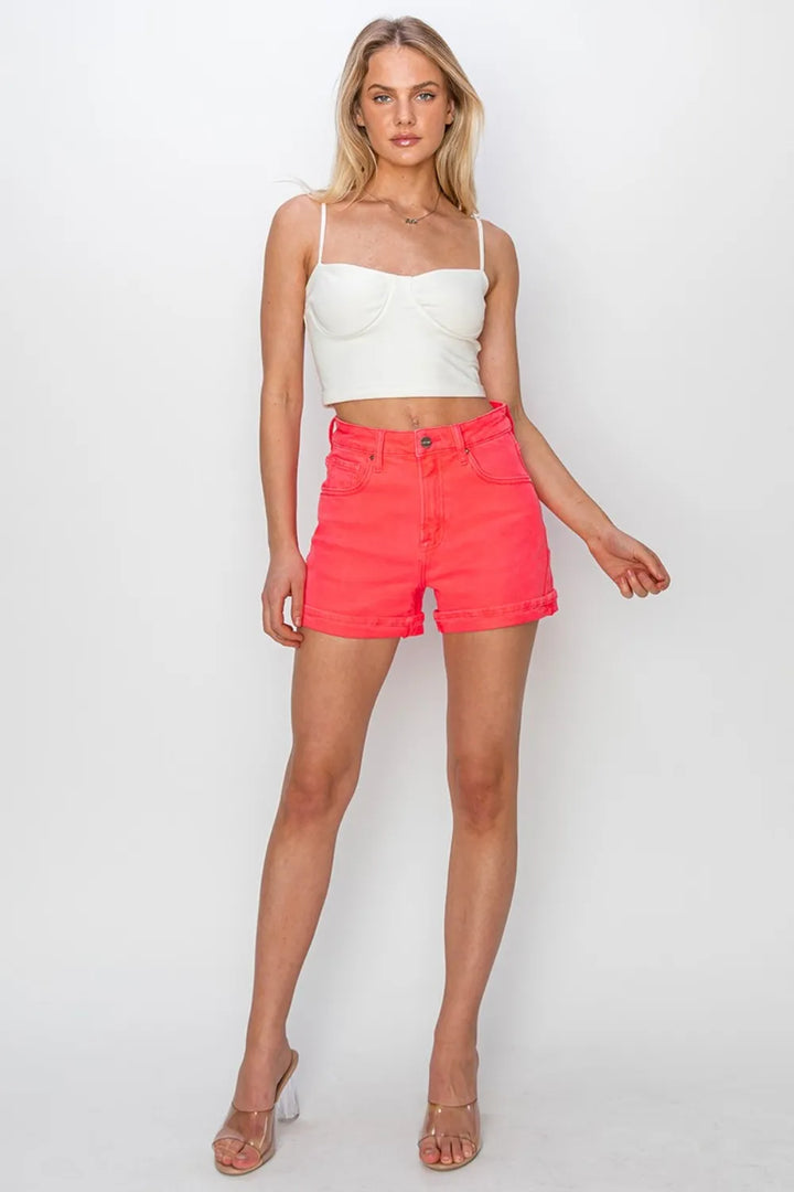 RISEN Plus Size High Rise Cuffed Denim Shorts Denim Shorts