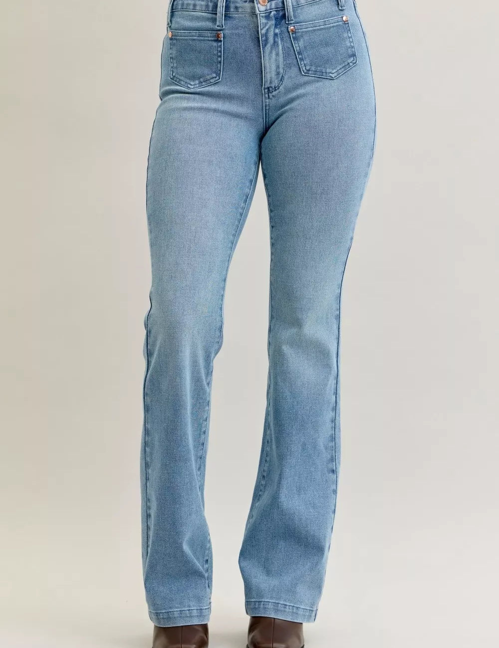 Judy Blue mid-rise bootcut jeans in light blue denim with high waist