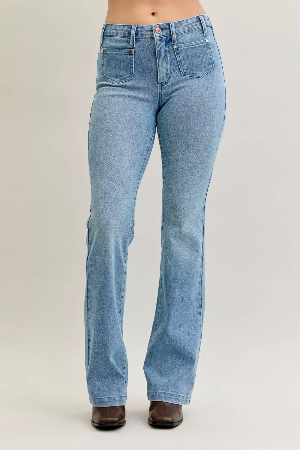 Judy Blue mid-rise bootcut jeans in light blue denim with high waist