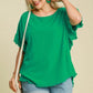 Umgee Full Size Raw Hem Ruffle Short Sleeve Blouse Plus Size Blouses