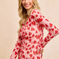 Pink BiBi button-down heart-printed mesh shirt with ruched V-neck front