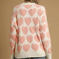 Umgee Mix Heart Pattern Pearl Accent Sweater - DAVERRI FASHIONS