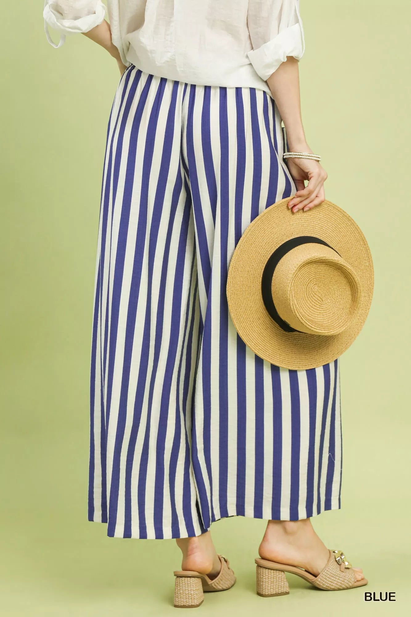Umgee Vertical Stripe Wide Leg Pants in blue and white