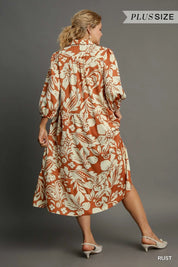 Umgee Full Size Floral Tiered Midi Shirt Dress Plus Size | Midi Dresses Daverri Fashions