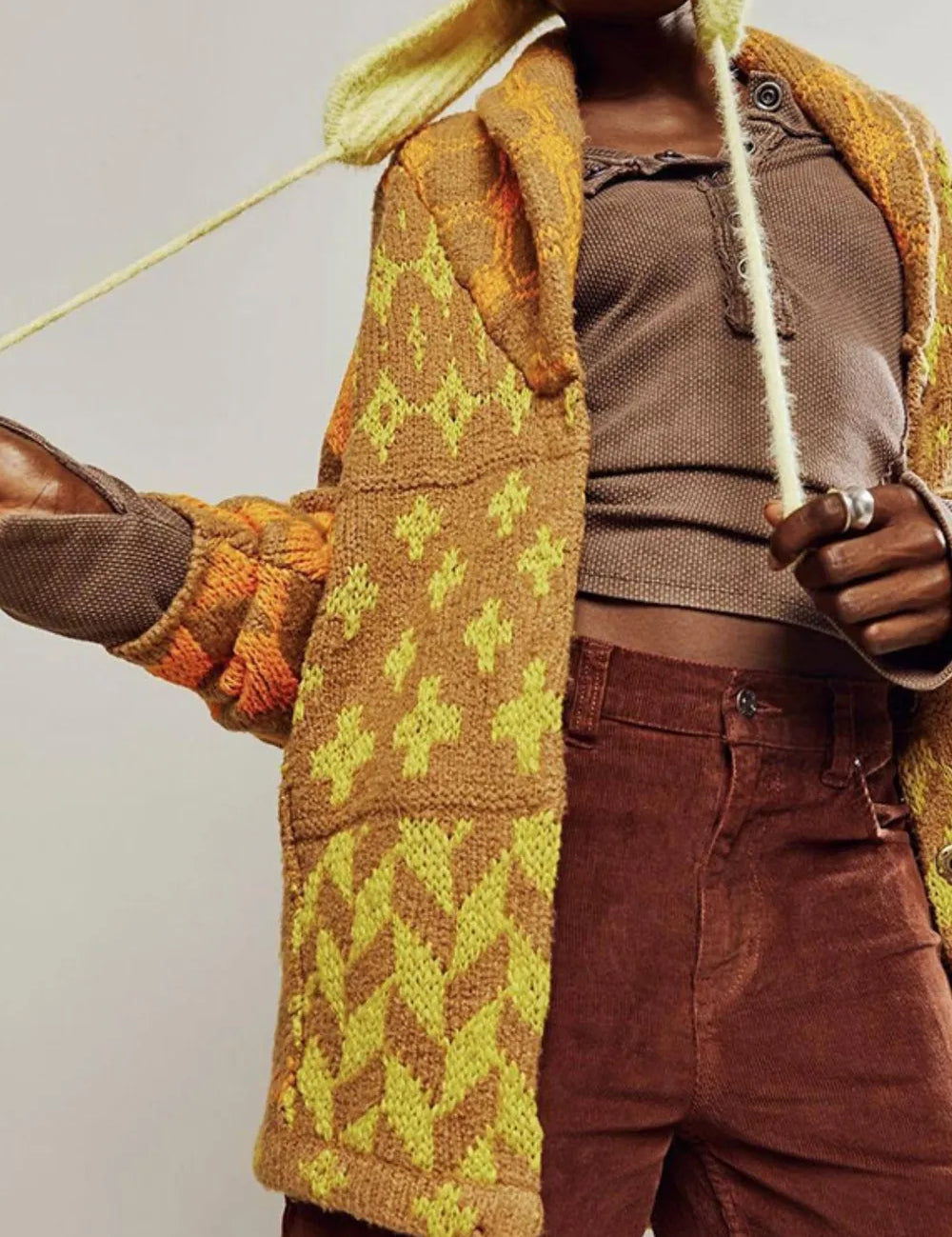 Yellow One Size Collared Neck Long Sleeve Cardigan | Cardigans Daverri Fashions