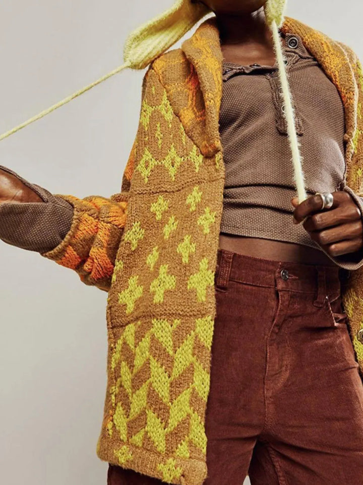 Yellow One Size Collared Neck Long Sleeve Cardigan | Cardigans Daverri Fashions