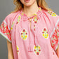 Pink Umgee Boho Bloom Border Top with embroidered floral design