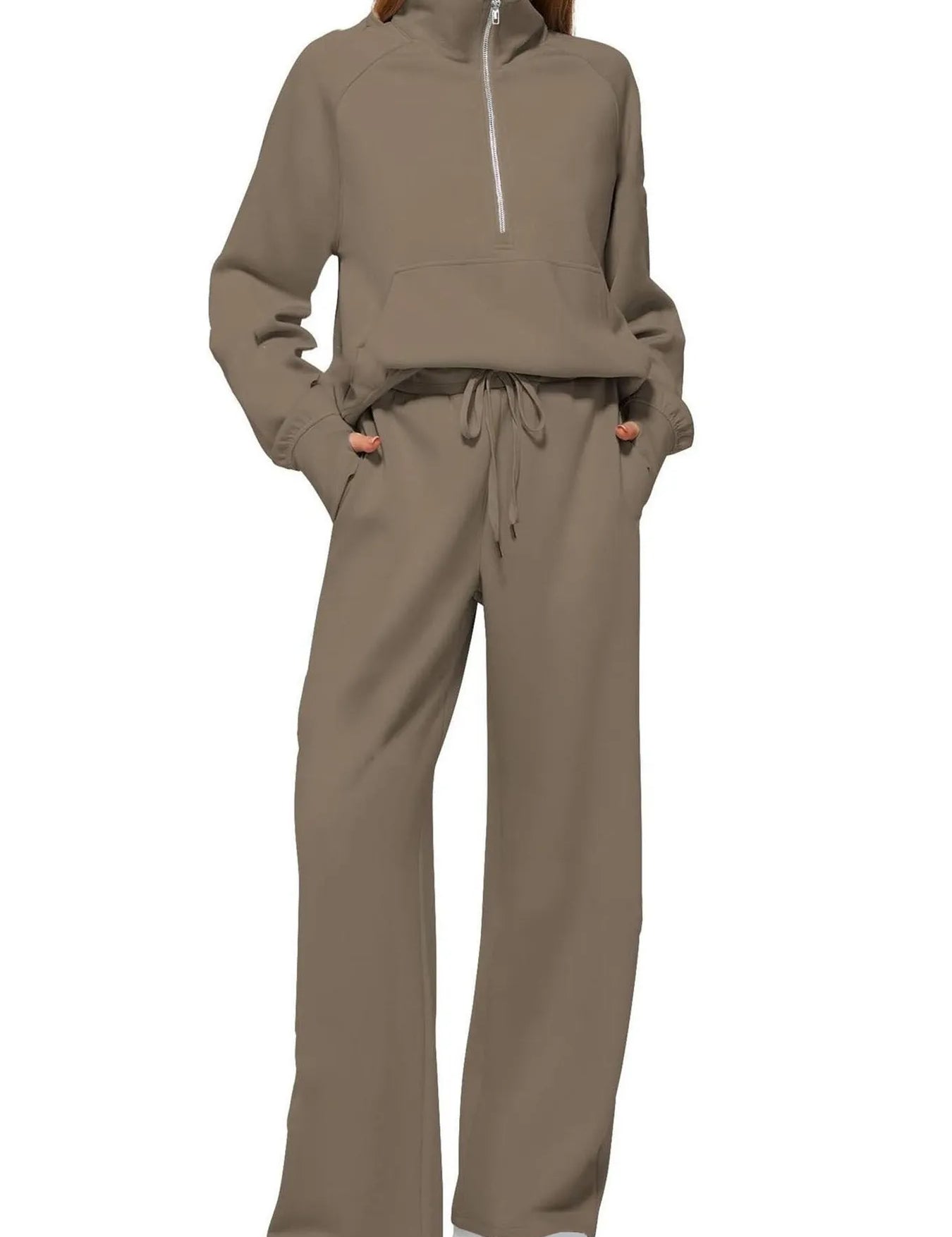 Half Zip Long Sleeve Top and Pants Set | Loungewear Sets Daverri Fashions