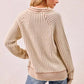 BiBi Half Button Ribbed Two Tone Sweater - DAVERRI FASHIONS