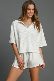 Umgee Floral Elastic Waist Jacquard Shorts with Pockets | Daverri Fashions