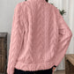 Pink fuzzy high-collar cable-knit fleece half-zip sweatshirt by Daverri Fashions