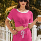 Daverri Fashions pink and white ribbed loungewear set with knot detail