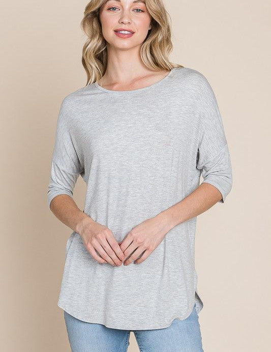 Light Gray BOMBOM Round Neck Half Sleeve T-Shirt | Daverri Fashions